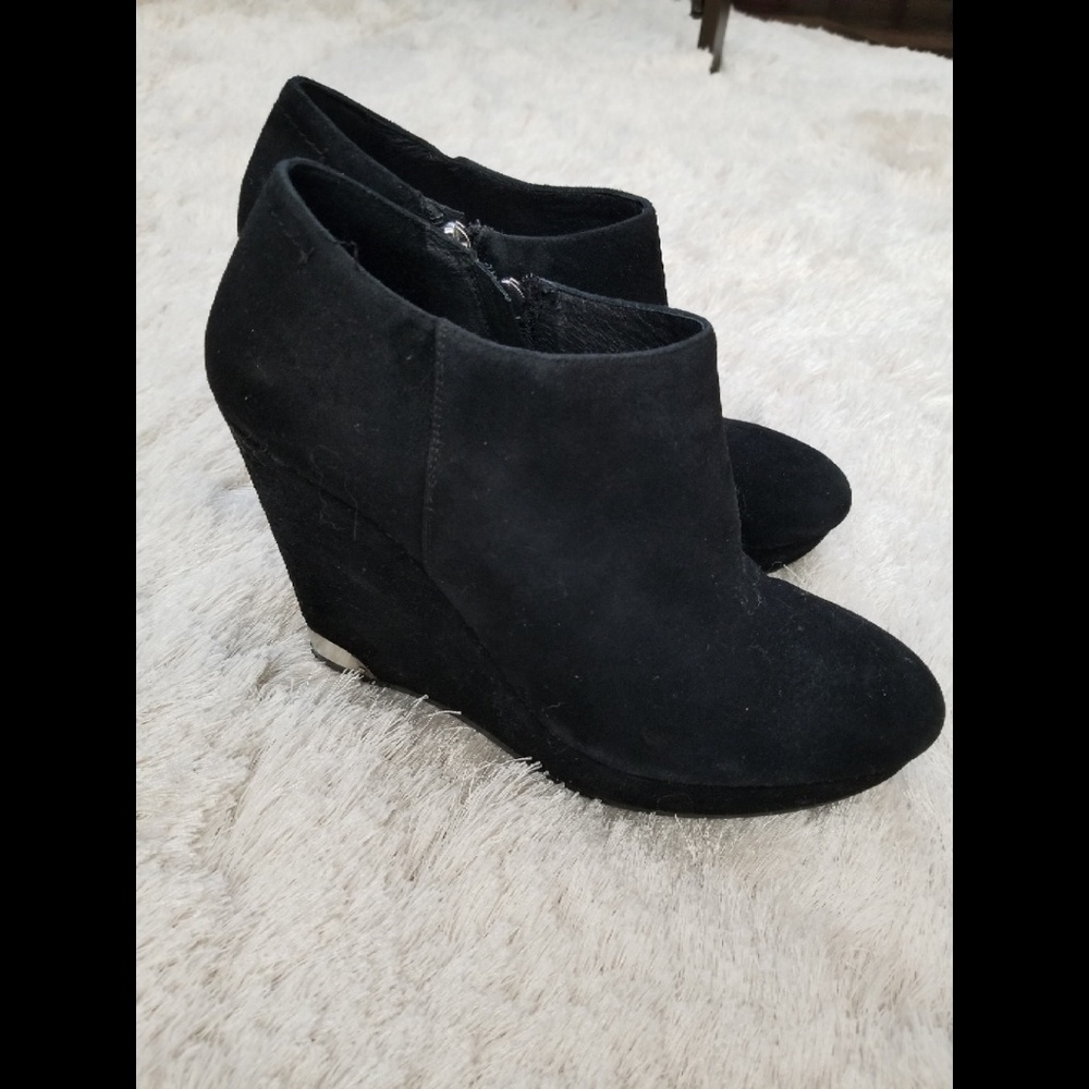 Vince Camuto stacked wedge ankle booties